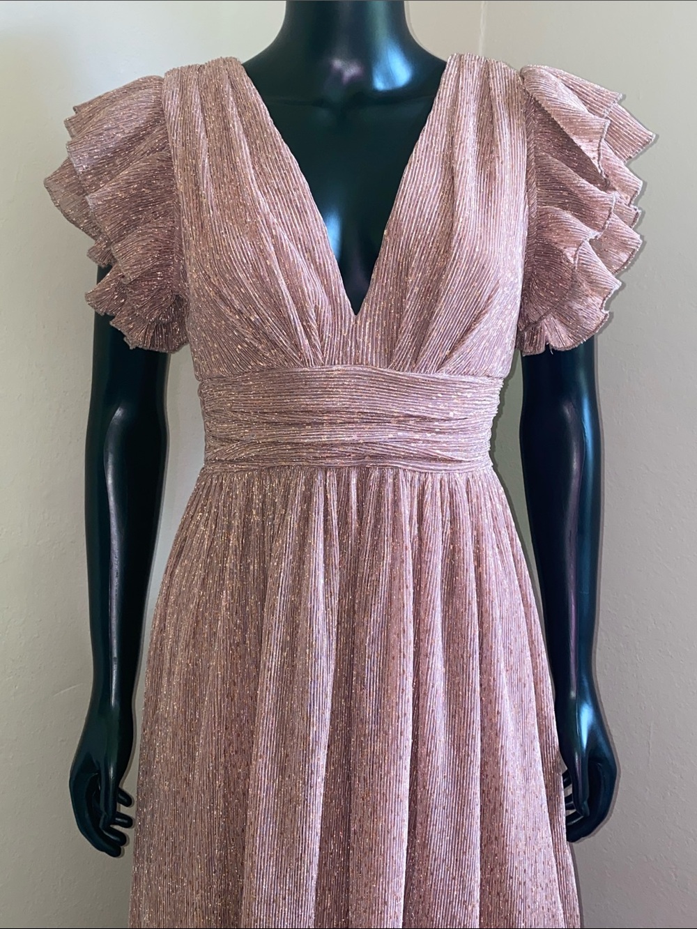 Mable Dusty Rose Adorable Dramatic Ruffle Shimmer Maxi Dress โจ - Picture 4 of 15